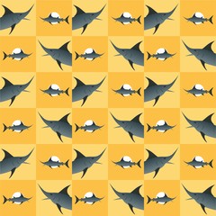 Fototapeta na wymiar Swordfish Closed Their Eyes While Opening Their Mouth Cute Illustration, Cartoon Funny Character, Pattern Wallpaper 