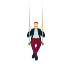Businessman swinging. Man on swing vector illustration. Businessman sitting on a swing. Part of set.