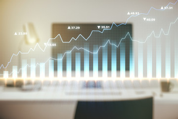 Multi exposure of abstract financial diagram on computer background, banking and accounting concept