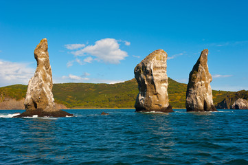 "Three brothers" rocks, Avachinskaya Bay, Kamchatka.