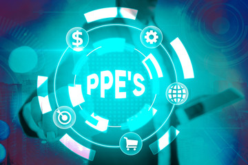 Conceptual hand writing showing Ppes. Concept meaning Specialized equipment for protection against...