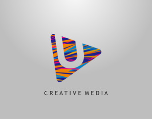 Obraz premium U Letter Logo. Colorful Pop Art Strip on PLay Icon Perfect for Cinema, Movie, Music,Video Streaming Concept.