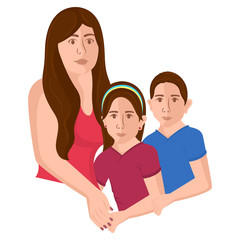 Isolated woman hugging a child