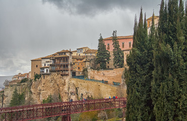 View of the Hanging Houses of Cuenca in winter