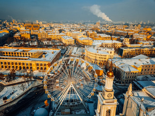 Kontraktova Square on Podil in Kyiv, aerial view