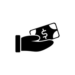 Dollar money and hand glyph icon design. Finance vector illustration. Business black icon vector.