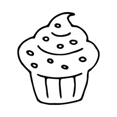 Cupcake outline doodle isolated vector illustration Muffin linear cartoon icon Sweets and candies design