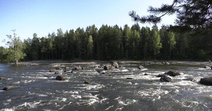 4K Kotka Langinkoski Imperial Fishing Lodge summer day high quality video, green woods, river and bridges in Finland, northern Europe