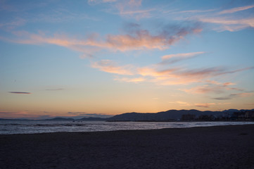 Fototapeta na wymiar sunset in Arenal beach in Mallorca