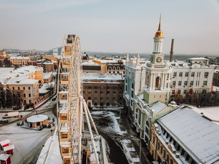 Fototapeta premium Kontraktova Square on Podil in Kyiv, aerial view