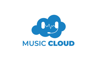 CLOUD MUSIC LOGO can be used for studio music logos, website mp3 logos, website music, sound icon, download music icon, record logos  with illustration sky blue color, with VEctor EPS 10  