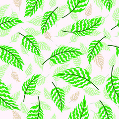 Two layered green leaves in seamless vector pattern with some accent contrast color for decoration, wallpaper, paper wrapping, cover, textile, graphic design, backdrop - 351061326