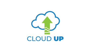 CLOUD UP LOGO can be used for upload icon - download icon - hosting logo - website logo - share icon - with illustration sky blue color , with VEctor EPS 10  