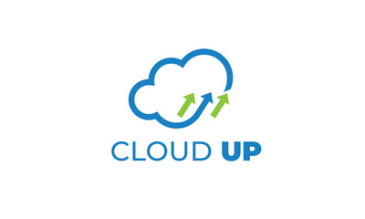 CLOUD UP LOGO can be used for upload icon - download icon - hosting logo - website logo - share icon - with illustration sky blue color , with VEctor EPS 10  