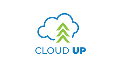 CLOUD UP LOGO can be used for upload icon - download icon - hosting logo - website logo - share icon - with illustration sky blue color , with VEctor EPS 10  