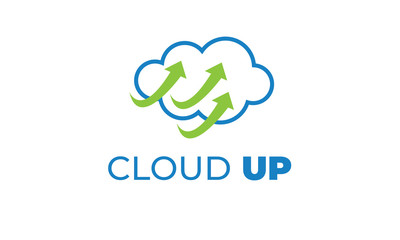 CLOUD UP LOGO can be used for upload icon - download icon - hosting logo - website logo - share icon - with illustration sky blue color , with VEctor EPS 10  