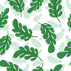 Two layered green leaves in seamless vector pattern for decoration, wallpaper, paper wrapping, cover, textile, graphic design, backdrop - 351062337