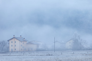 houses in the cloudy winter