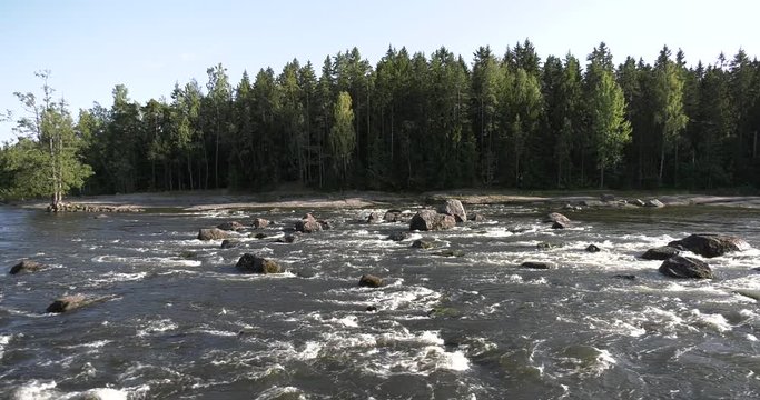 4K Kotka Langinkoski Imperial Fishing Lodge summer day high quality video, green woods, river and bridges in Finland, northern Europe