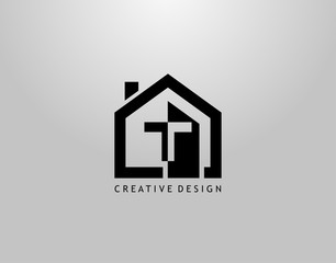 Real Estate T Letter Logo. Negative Space of Initial T and Minimalist House Shape