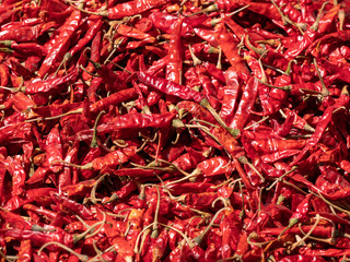 Fototapeta premium close up of a bag of dried red chili at the spice market of old delhi