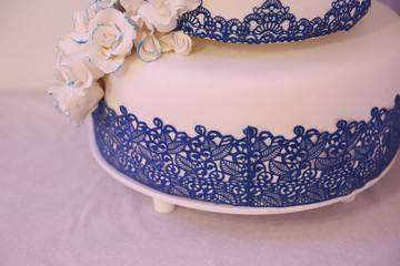 Wedding day in Cake with Blue Flowers.