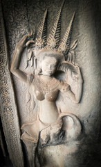 Female dancer in the wall in Angkor Wat, Cambodia