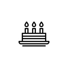 Cake graphic vector icon food in linear, outline icon isolated on white background