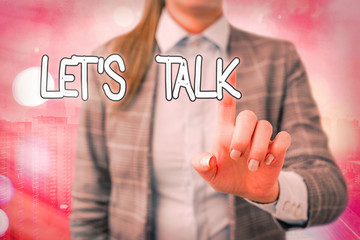 Handwriting text writing Let S Talk. Conceptual photo they are suggesting beginning conversation on...