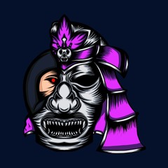 illustration of a ninja wearing a samurai mask and breaking out during battle