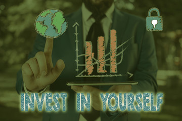 Conceptual hand writing showing Invest In Yourself. Concept meaning learn new things or materials...