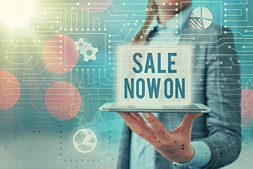 Conceptual hand writing showing Sale Now On. Concept meaning Discounts and promotional sales retail...