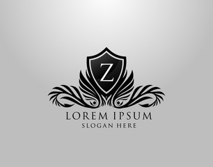 Z Letter Logo. Classic Inital Z Royal Shield design for Royalty, Letter Stamp, Boutique, Lable, Hotel, Heraldic, Jewelry, Photography.
