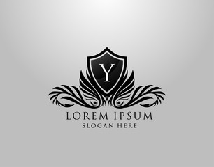 Y Letter Logo. Classic Inital Y Royal Shield design for Royalty, Letter Stamp, Boutique, Lable, Hotel, Heraldic, Jewelry, Photography.