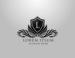 Obraz premium L Letter Logo. Classic Inital L Royal Shield design for Royalty, Letter Stamp, Boutique, Lable, Hotel, Heraldic, Jewelry, Photography.