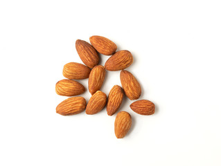 Roast Almonds isolated on white background.Healthy Food.