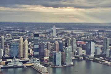 Fototapeta na wymiar Top view of New Jersey skyline with Hudson River