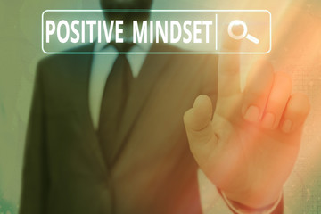 Word writing text Positive Mindset. Business photo showcasing mental attitude in wich you expect...