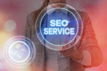 Conceptual hand writing showing Seo Service. Concept meaning techniques and procedures to increase...