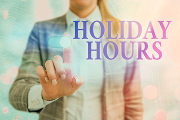 Word writing text Holiday Hours. Business photo showcasing employee receives twice their normal pay...