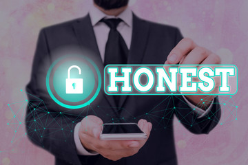 Text sign showing Honest. Business photo showcasing telling the truth or able to be trusted and not...