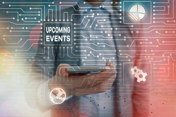 Conceptual hand writing showing Upcoming Events. Concept meaning the approaching planned public or social occasions