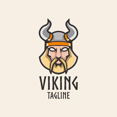 Simple and clean Viking head mascot logo design template with isolated background