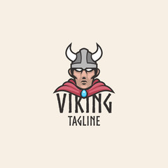 Simple and clean Viking head mascot logo design template with isolated background