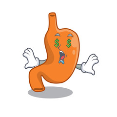 wealthy cartoon character concept of stomach with money eyes