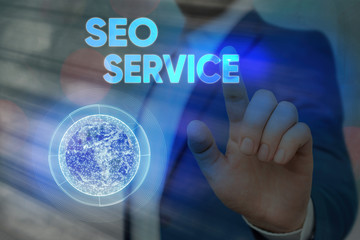 Conceptual hand writing showing Seo Service. Concept meaning techniques and procedures to increase...
