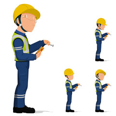 Set of industrial inspector is operating a inspection equipment