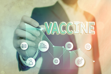 Writing note showing Vaccine. Business concept for preparation of killed microorganisms or living...