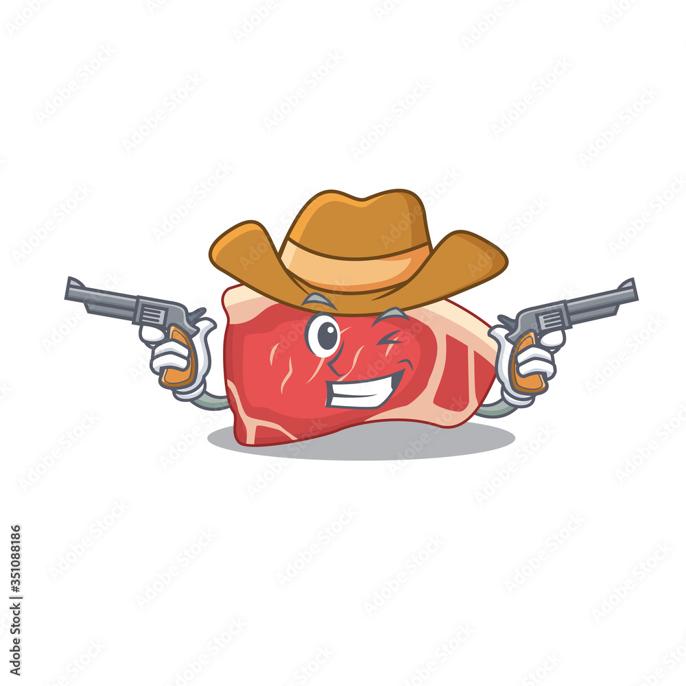 Wall mural cartoon character cowboy of sirloin with guns