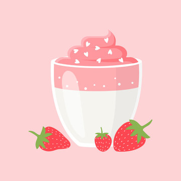 Dalgona Coffee with Strawberries and Cream. 